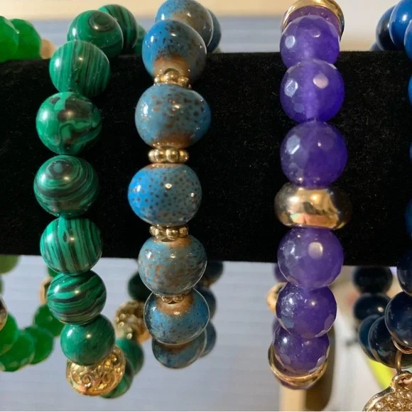 Crystal Bead Bracelet Set In Greens, Blues, & Purple - Picture 5 of 7